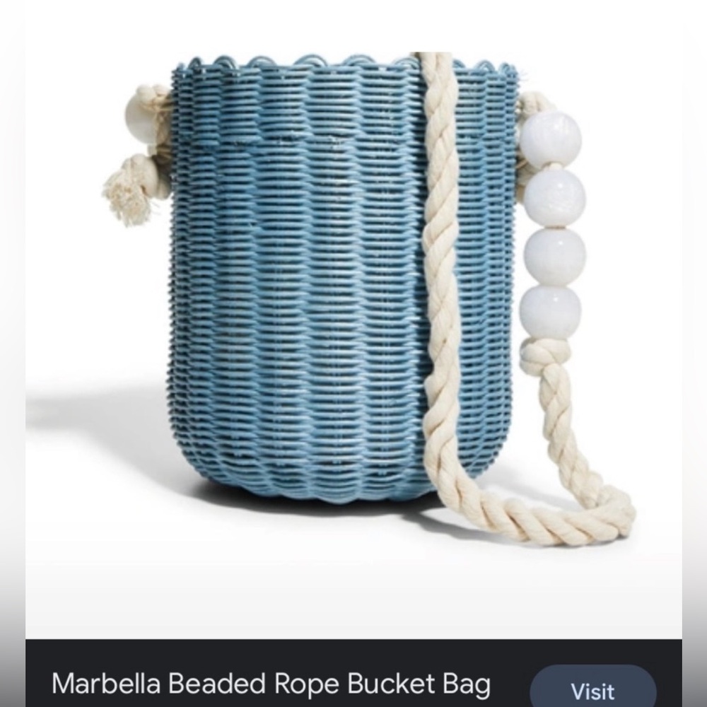 BTB Los Angeles Marbella Blue Beaded Rope Bucket Bag